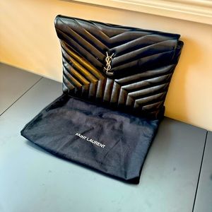 RARE Black YSL Large Clutch — Silver Hardware